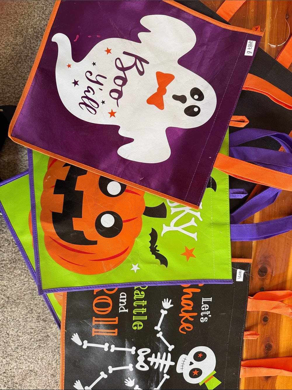 5 Halloween Trick-or-Treat Tote Bags - Ghost, Pumpkin, Skeleton